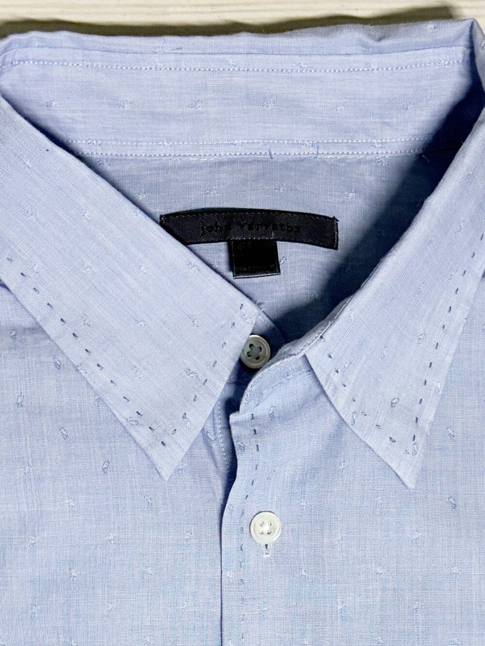 John Varvatos Men’s Large Blue Chambray Linen-Look Cotton Button Up Shirt